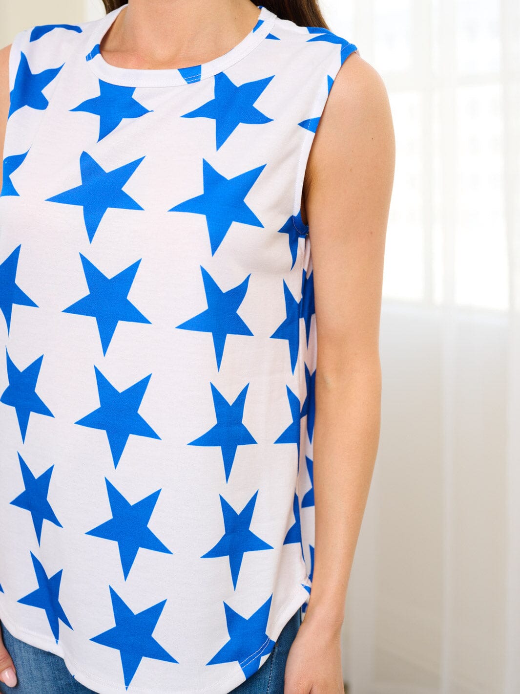 WOMEN'S SLEEVELESS STARS PRINT TUNIC TANK TOP