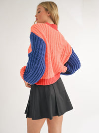 WOMEN'S LONG SLEEVE V-NECK COLORBLOCK PULLOVER SWEATER