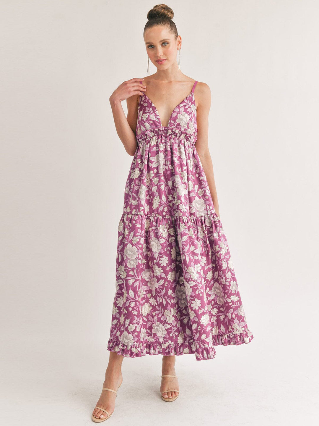 WOMEN'S SLEEVELESS V-NECK OPEN BACK FLORAL MAXI DRESS