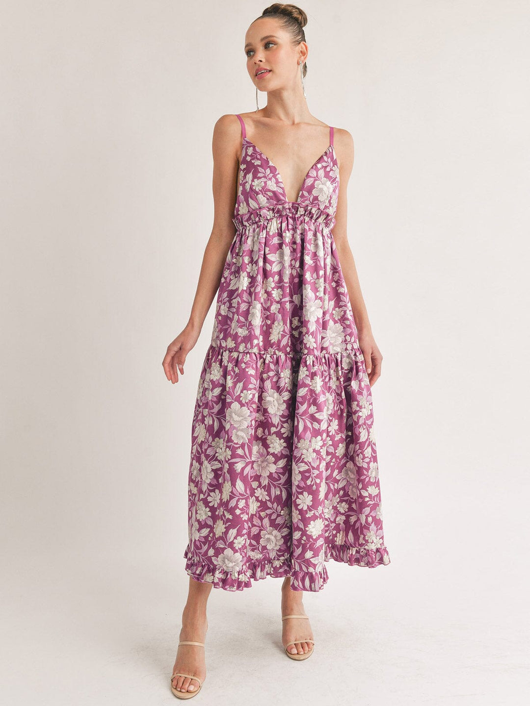 WOMEN'S SLEEVELESS V-NECK OPEN BACK FLORAL MAXI DRESS