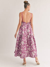 WOMEN'S SLEEVELESS V-NECK OPEN BACK FLORAL MAXI DRESS