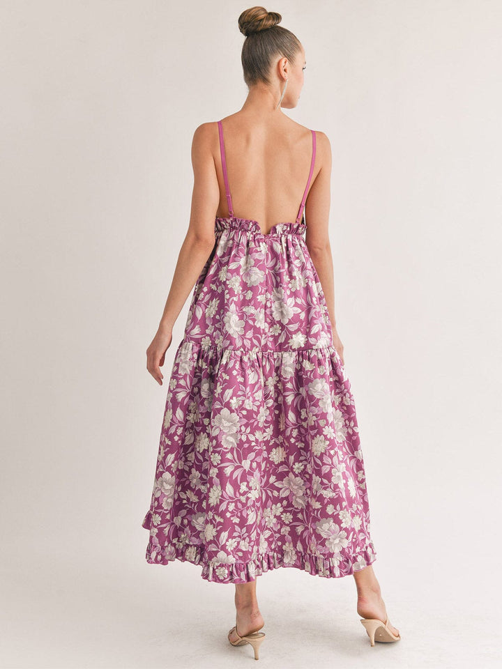 WOMEN'S SLEEVELESS V-NECK OPEN BACK FLORAL MAXI DRESS