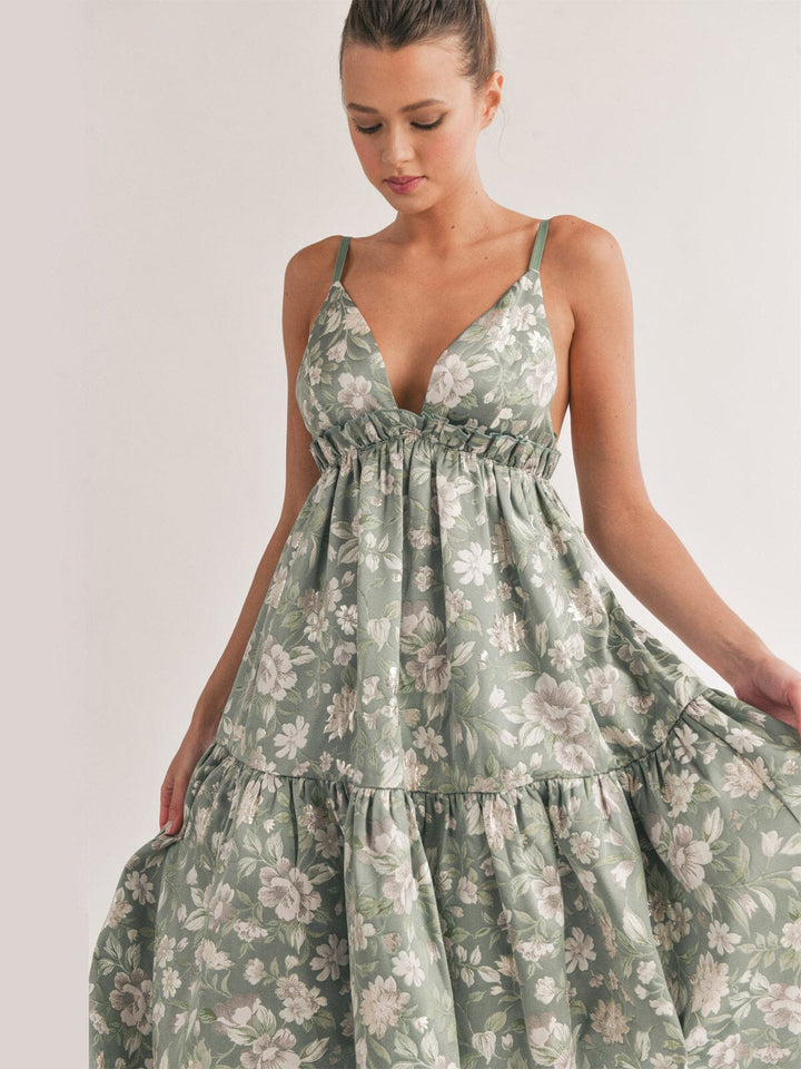 WOMEN'S SLEEVELESS V-NECK OPEN BACK FLORAL MAXI DRESS