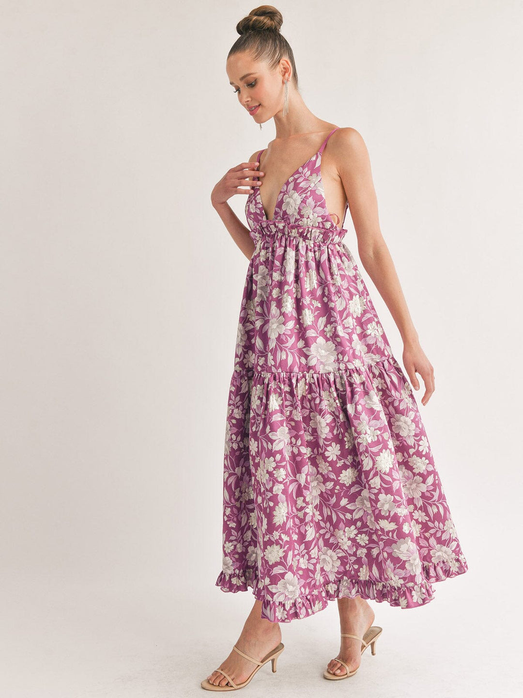 WOMEN'S SLEEVELESS V-NECK OPEN BACK FLORAL MAXI DRESS