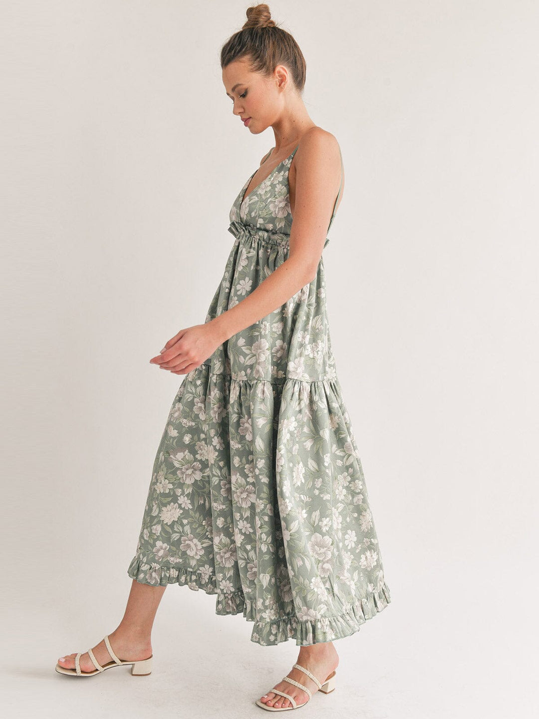 WOMEN'S SLEEVELESS V-NECK OPEN BACK FLORAL MAXI DRESS