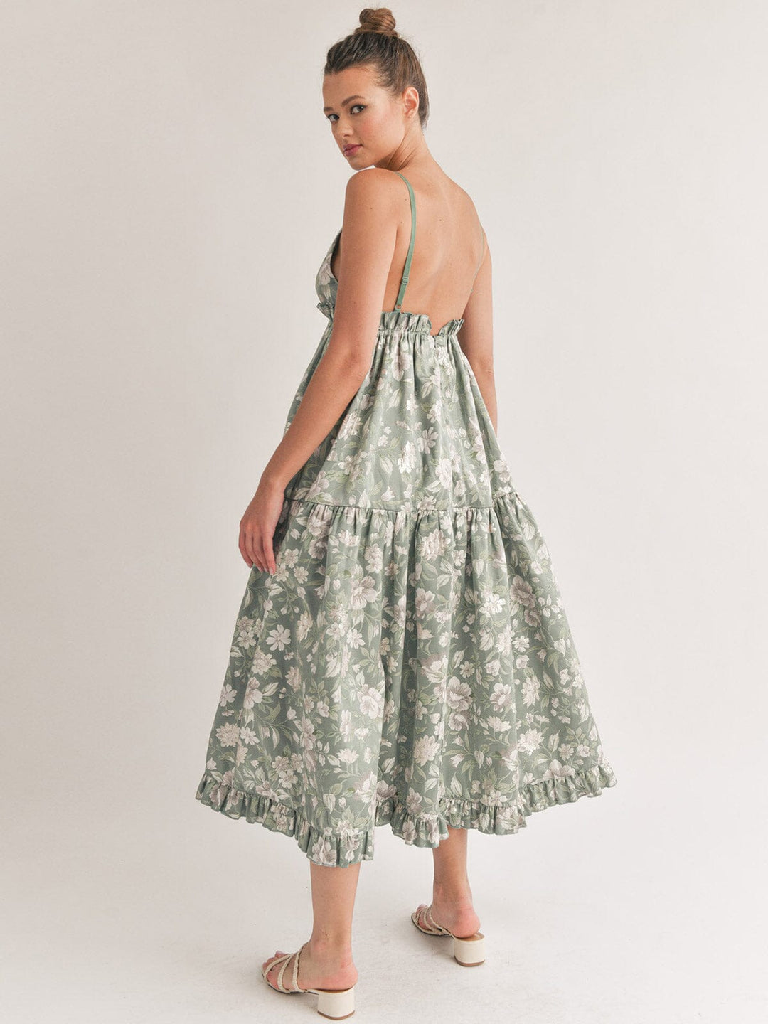 WOMEN'S SLEEVELESS V-NECK OPEN BACK FLORAL MAXI DRESS