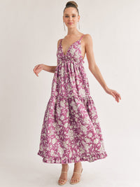 WOMEN'S SLEEVELESS V-NECK OPEN BACK FLORAL MAXI DRESS