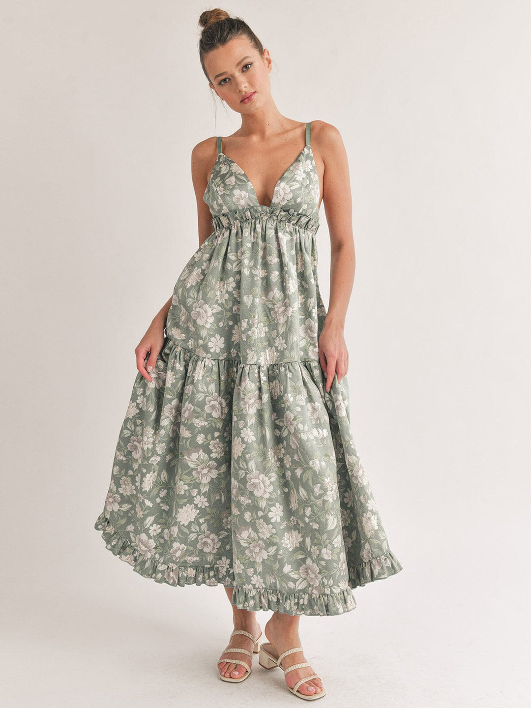 WOMEN'S SLEEVELESS V-NECK OPEN BACK FLORAL MAXI DRESS