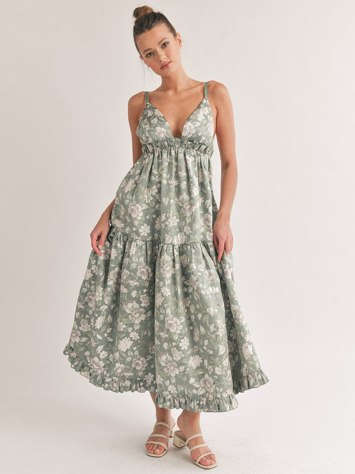 WOMEN'S SLEEVELESS V-NECK OPEN BACK FLORAL MAXI DRESS