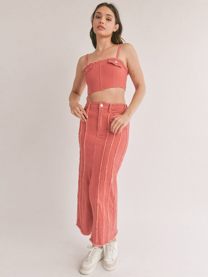 WOMEN'S SLEEVELESS CROP TOP & MAXI SKIRT RUFFLE DEATILED 2PC SET