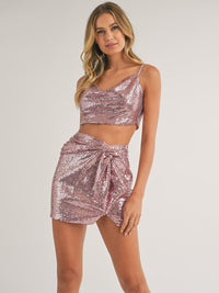WOMEN'S SLEEVELESS CROP TOP & MINI SKIRT SEQUINS 2PC SET