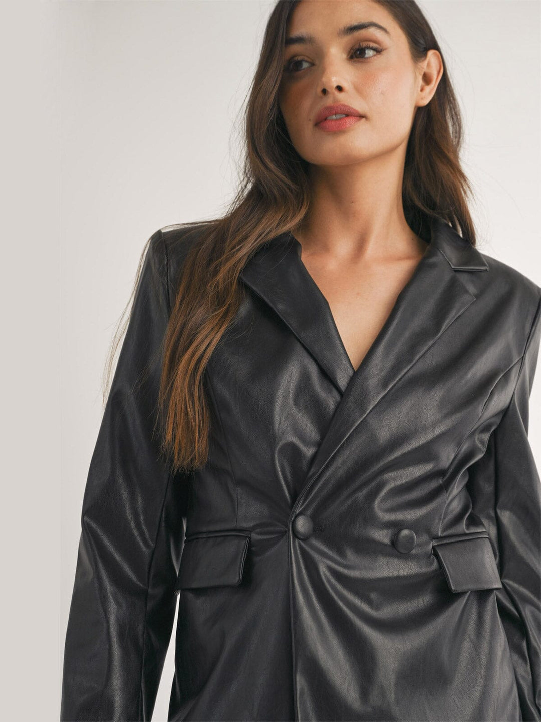 WOMEN'S LONG SLEEVE BUTTON CLOSURE PU PLEATHER ROMPER