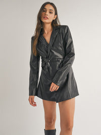 WOMEN'S LONG SLEEVE BUTTON CLOSURE PU PLEATHER ROMPER