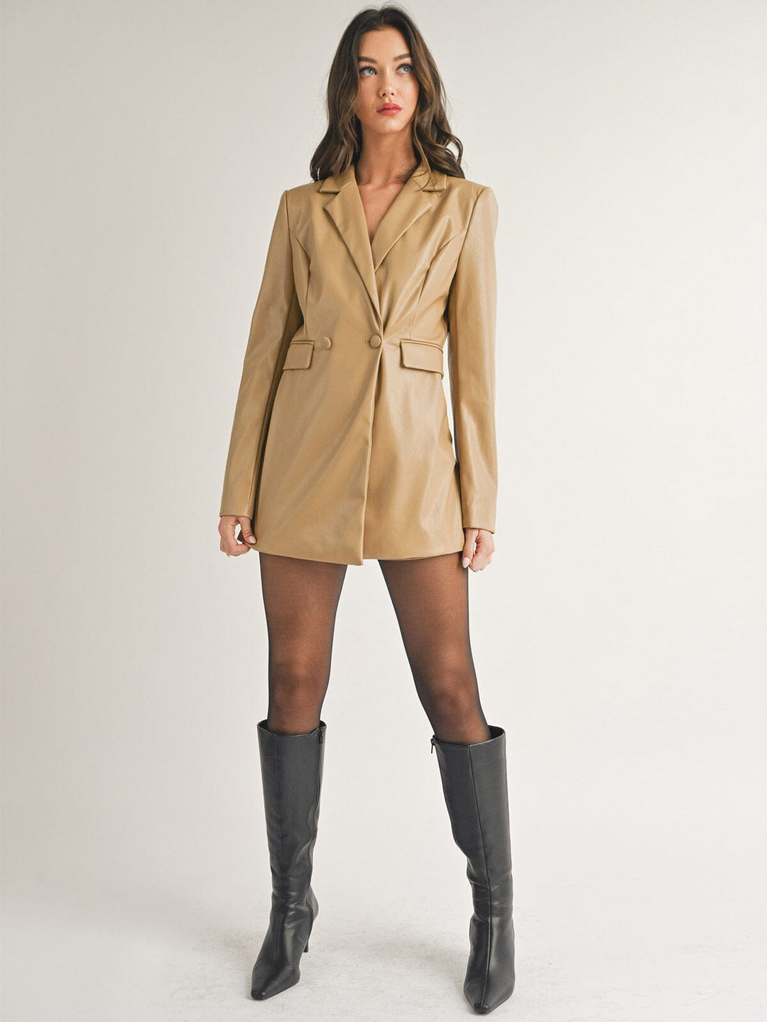 WOMEN'S LONG SLEEVE BUTTON CLOSURE PU PLEATHER ROMPER
