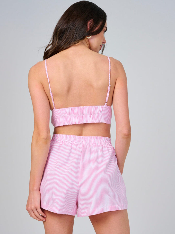 WOMEN'S ELASTIC WAIST FRONT POCKETS STRIPES MINI SHORTS