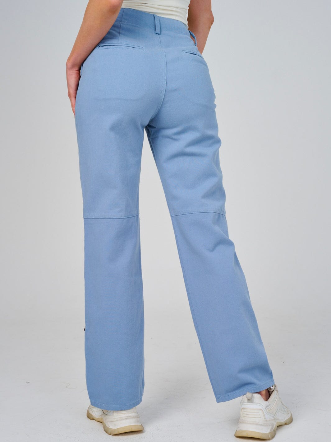 WOMEN'S BUTTON CLOSURE POCKETS WIDE LEG DENIM PANTS
