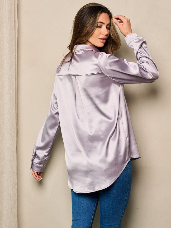WOMEN'S LONG SLEEVE BUTTON UP STIN BLOUSE TOP
