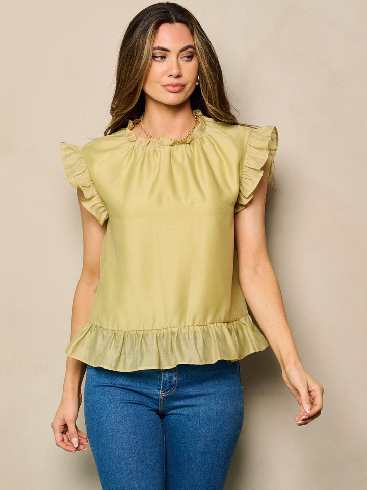 WOMEN'S SLEEVES RUFFLE BLOUSE TOP