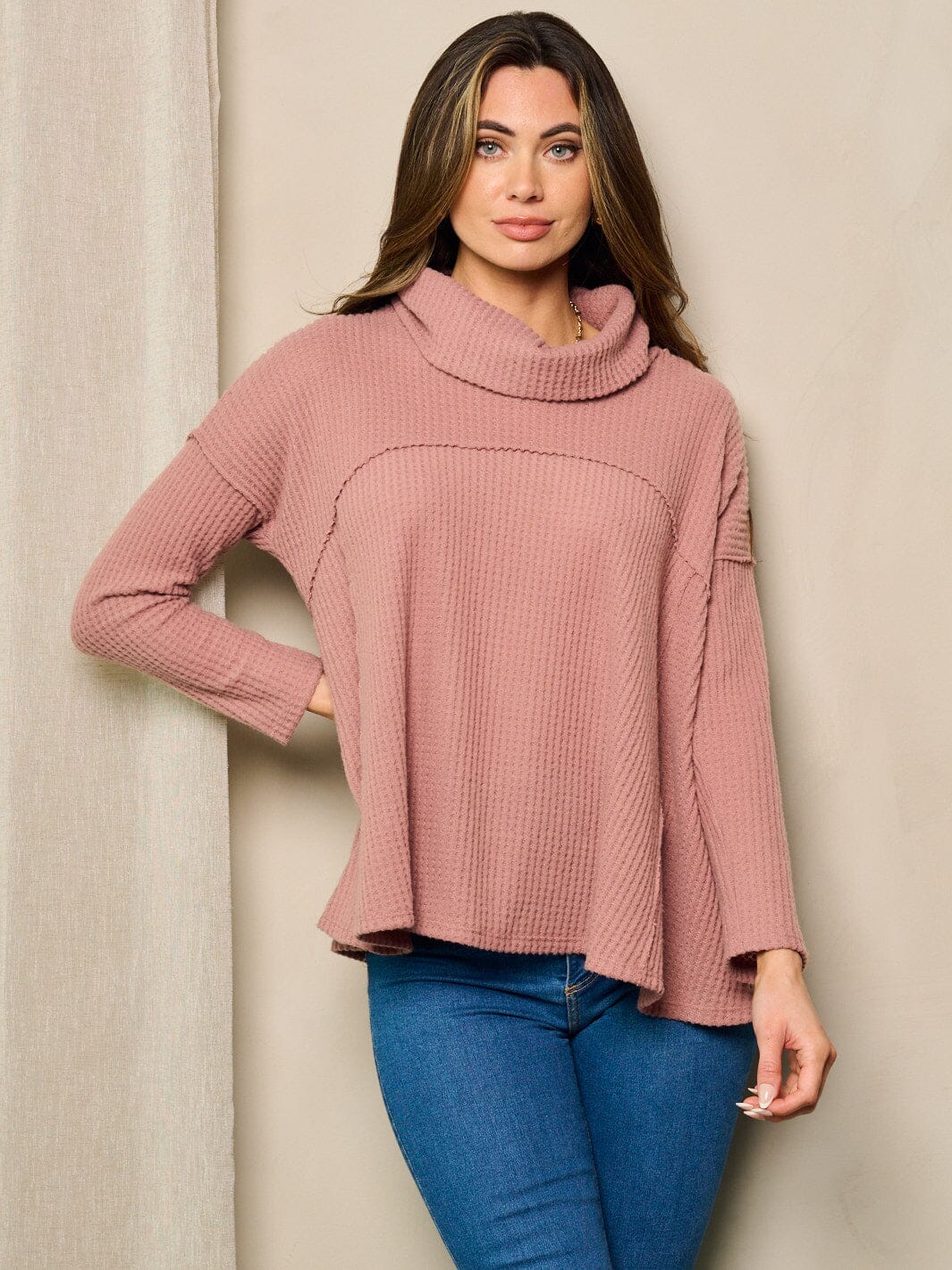 WOMEN'S LONG SLEEVE TURTLE NECK LOOSE FIT TOP