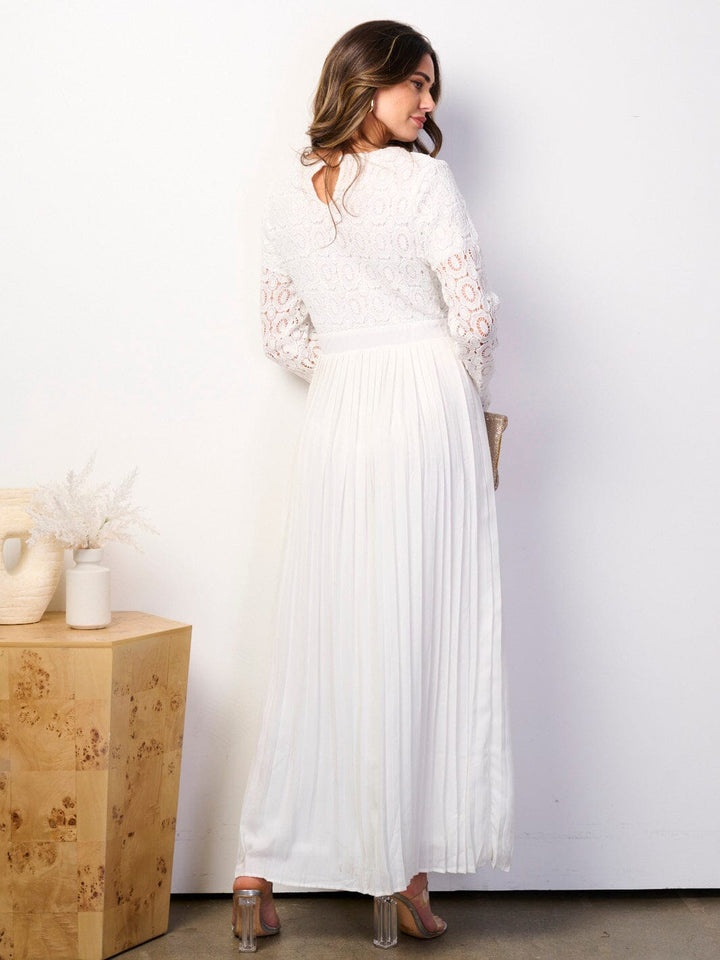 WOMEN'S LONG SLEEVE LACE PLEATED MAXI DRESS