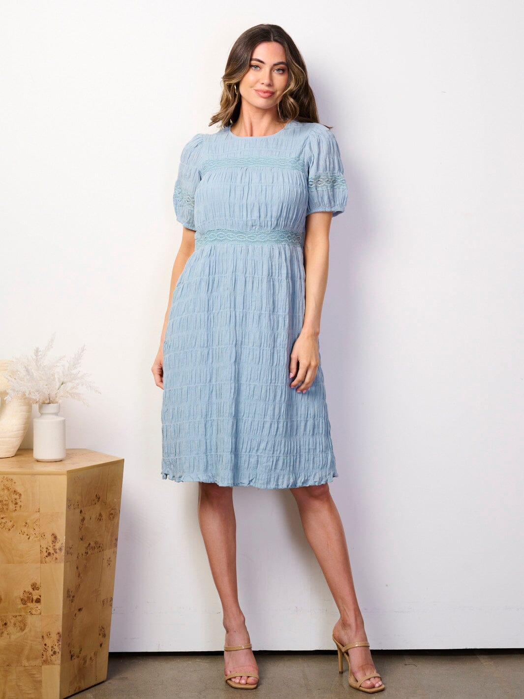 WOMEN'S SHORT PUFF SLEEVE RUCHED TIERED MINI DRESS