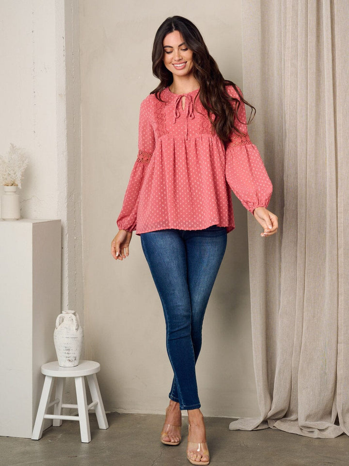 WOMEN'S LONG SLEEVE SWISS DOT TUNIC TOP