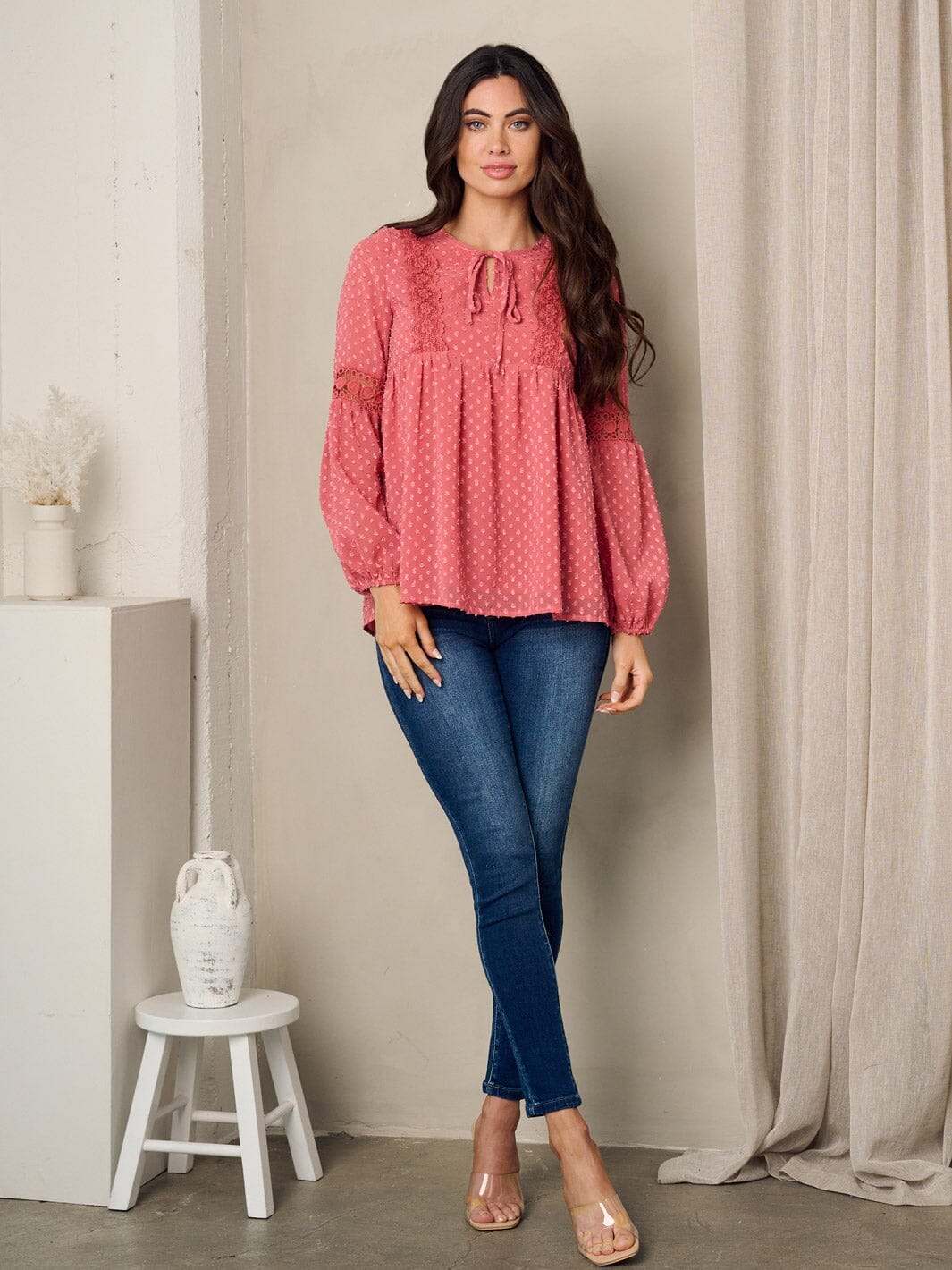 WOMEN'S LONG SLEEVE SWISS DOT TUNIC TOP