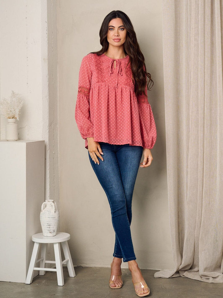 WOMEN'S LONG SLEEVE SWISS DOT TUNIC TOP