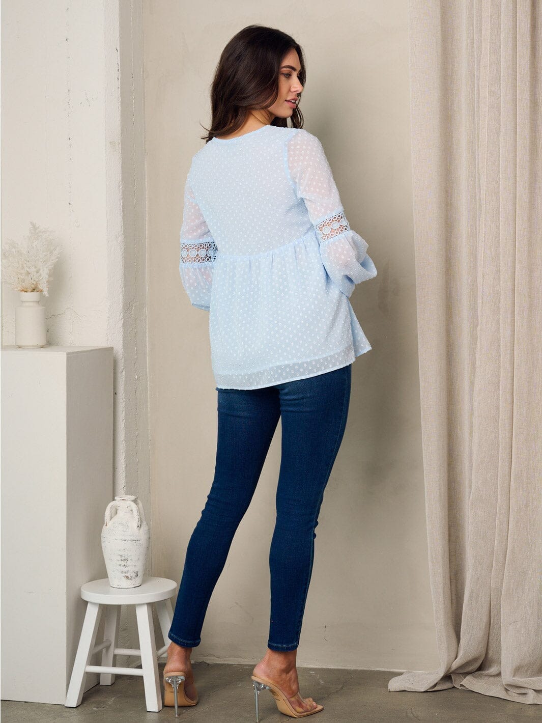 WOMEN'S LONG SLEEVE SWISS DOT TUNIC TOP