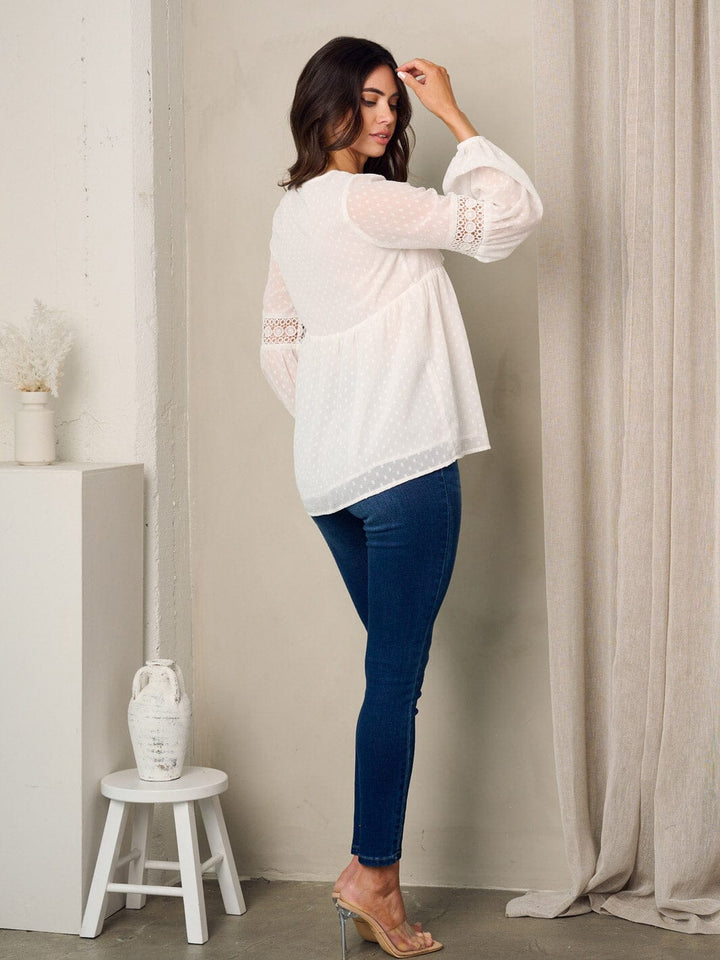 WOMEN'S LONG SLEEVE SWISS DOT TUNIC TOP