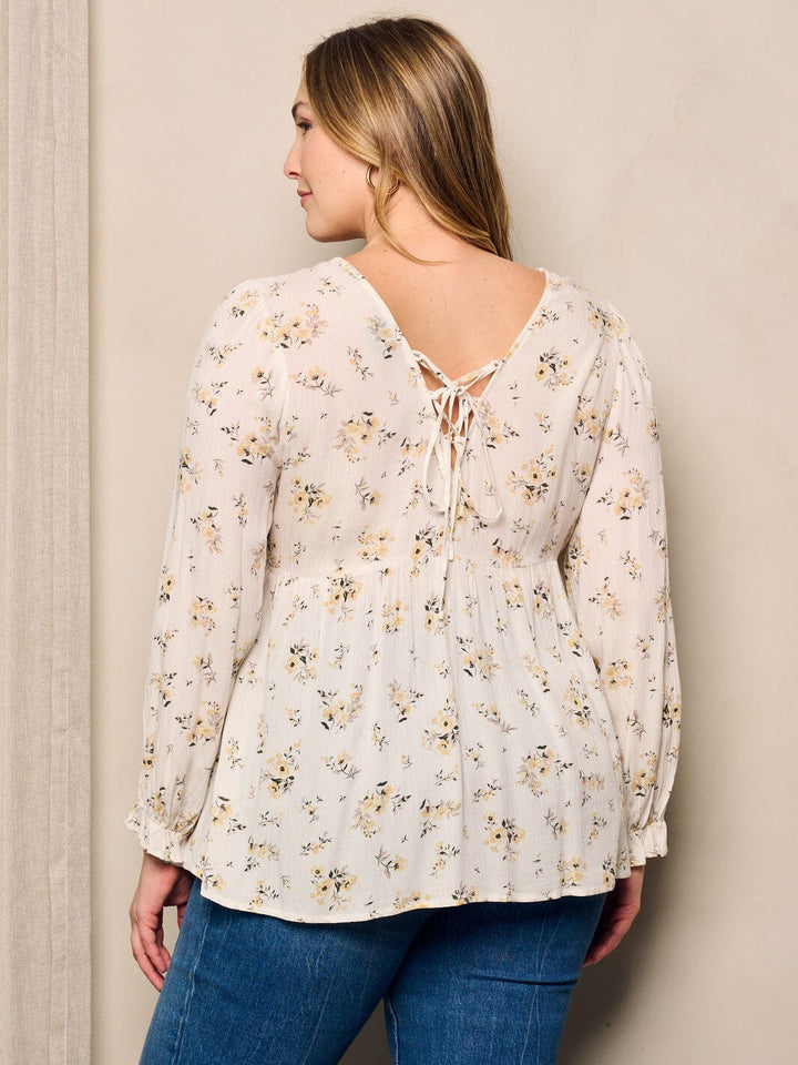 PLUS SIZE LONG SLEEVE V-NECK FLORAL BLOUSE TOP