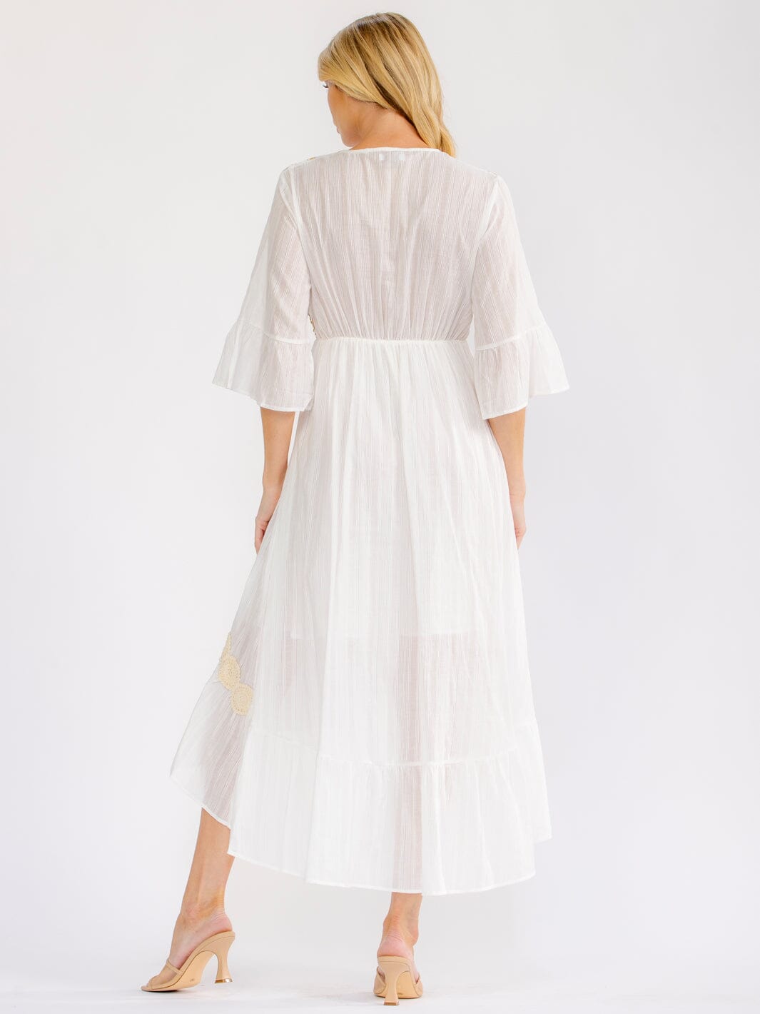WOMEN'S SHORT SLEEVE V-NECK HIGH-LOW CROCHET MAXI DRESS