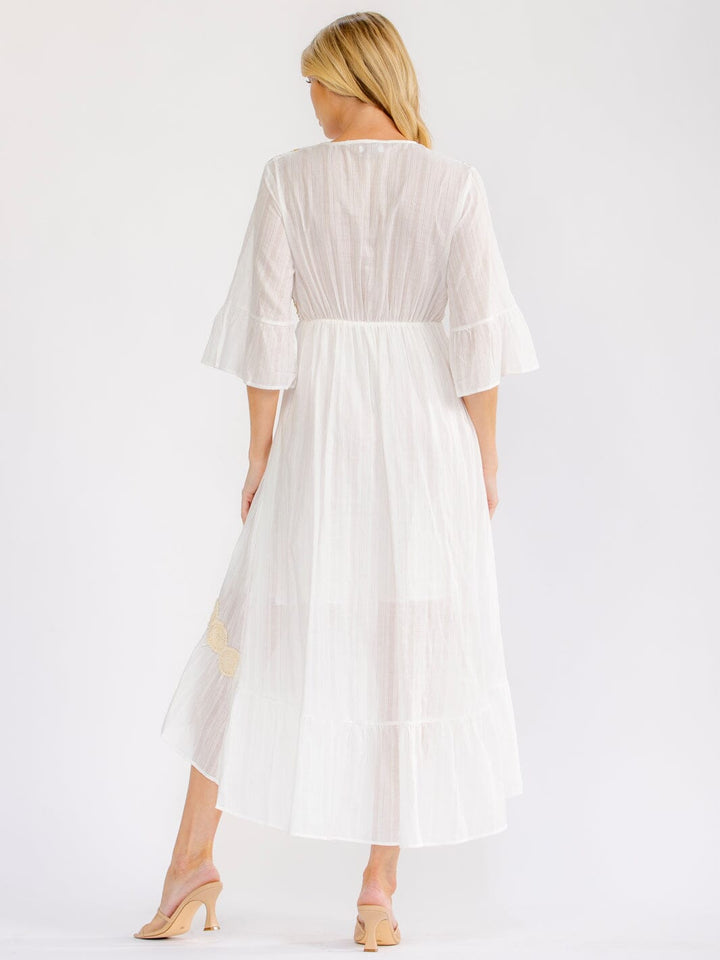 WOMEN'S SHORT SLEEVE V-NECK HIGH-LOW CROCHET MAXI DRESS