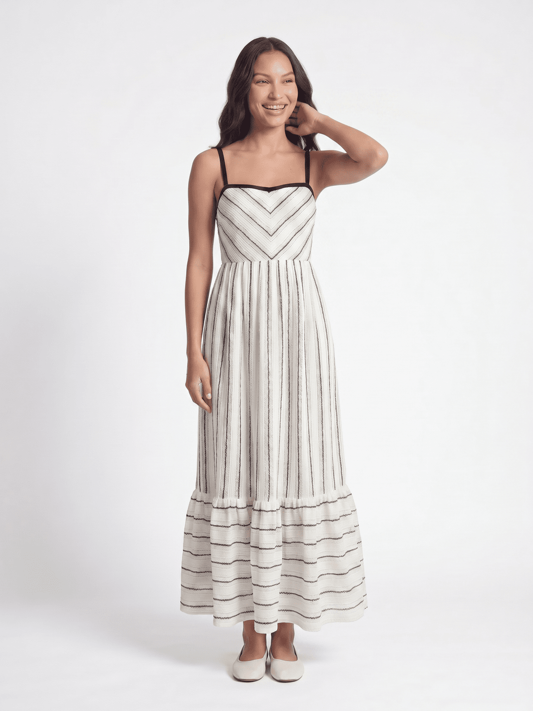 WOMEN'S SLEEVELESS SQUARE NECK COLORBLOCK STRIPES MAXI DRESS