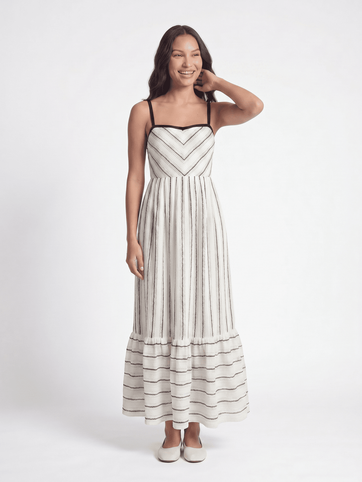 WOMEN'S SLEEVELESS SQUARE NECK COLORBLOCK STRIPES MAXI DRESS