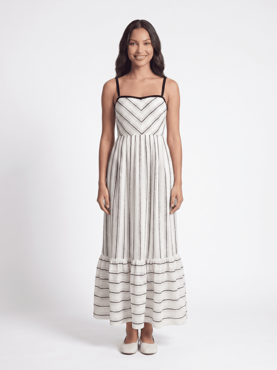 WOMEN'S SLEEVELESS SQUARE NECK COLORBLOCK STRIPES MAXI DRESS