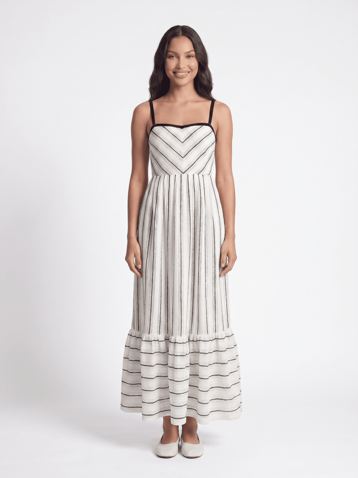 WOMEN'S SLEEVELESS SQUARE NECK COLORBLOCK STRIPES MAXI DRESS