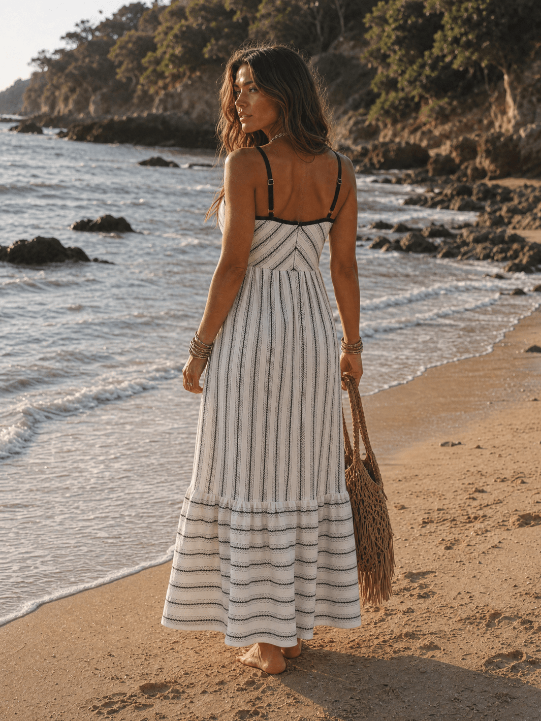 WOMEN'S SLEEVELESS SQUARE NECK COLORBLOCK STRIPES MAXI DRESS