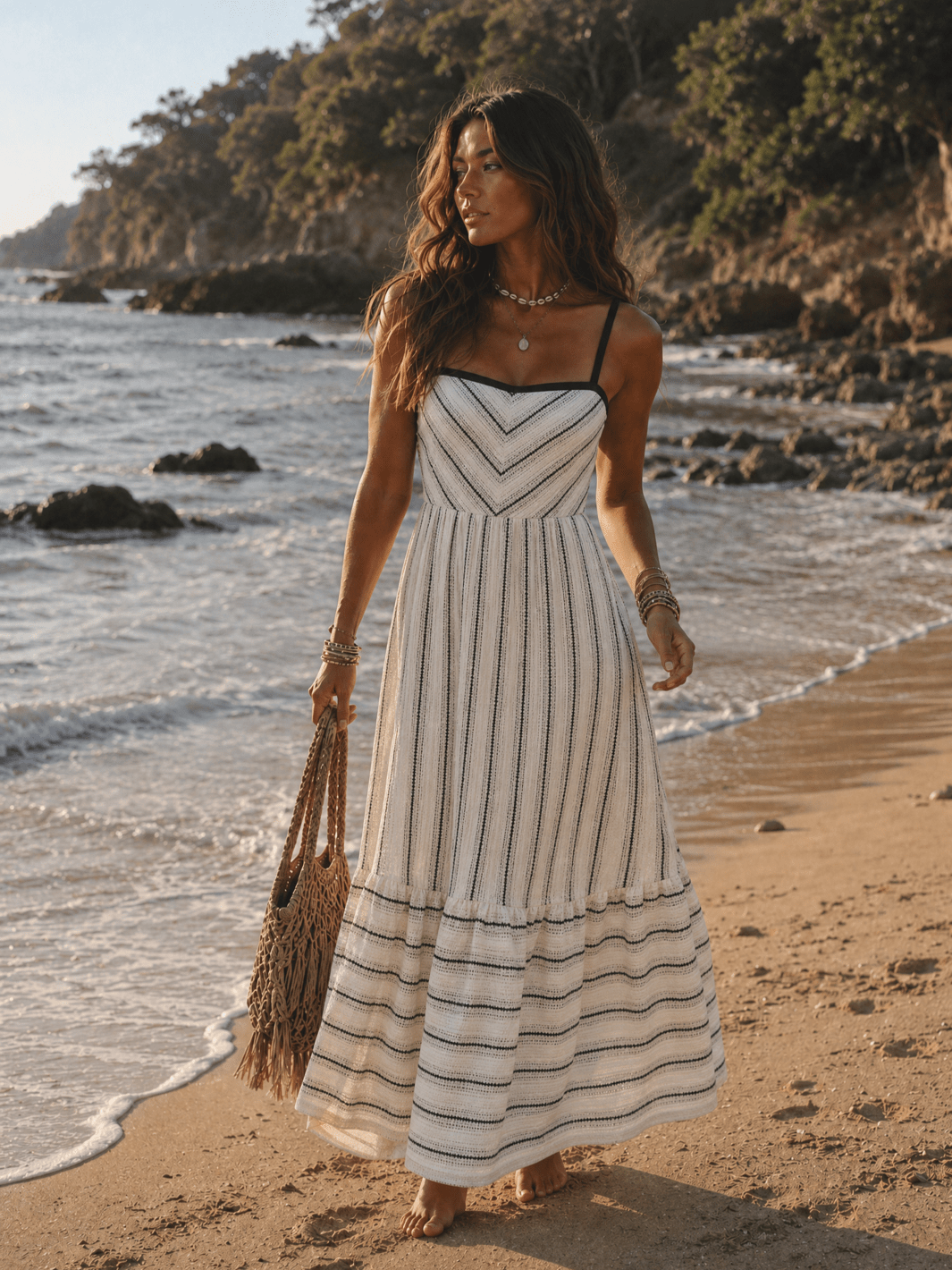 WOMEN'S SLEEVELESS SQUARE NECK COLORBLOCK STRIPES MAXI DRESS