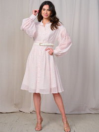 WOMEN'S LONG SLEEVES BUTTON UP BELTED FLORAL MIDI DRESS