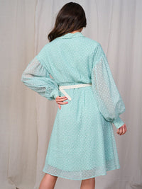 WOMEN'S LONG SLEEVES BUTTON UP BELTED FLORAL MIDI DRESS