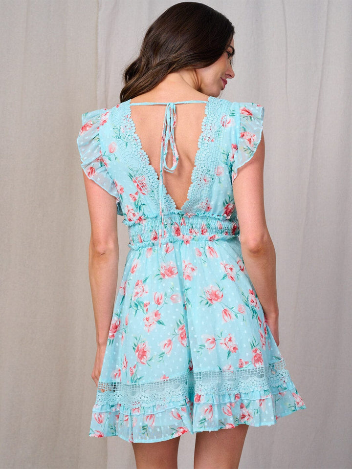 WOMEN'S SLEEVELESS V-NECK SWISS FLORAL MINI DRESS