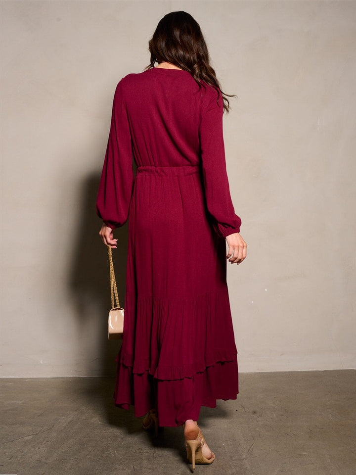 WOMEN'S LONG SLEEVE BUTTON UP TIERED MAXI DRESS