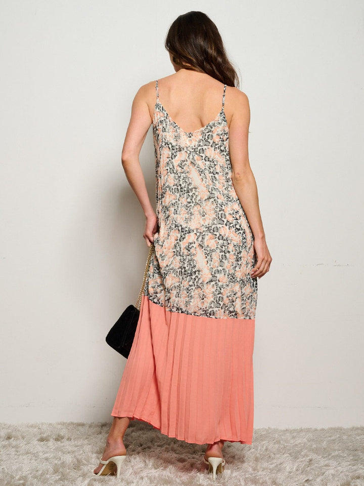 WOMEN'S SLEEVELESS PLEATED FLORAL TUNIC MAXI DRESS