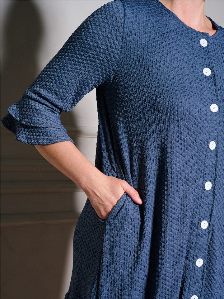 PLUS SIZE 3/4 RUFFLE SLEEVE POCKETS TIERED BUTTON UP MAXI DRESS