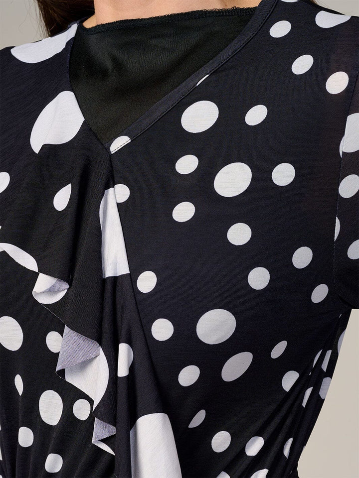 WOMEN'S 3/4 SLEEVE FRONT POCKETS ELASTIC WAIST POLKA DOTS MAXI DRESS