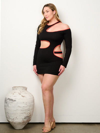 PLUS SIZE LONG SLEEVE CUT OUT BODYCON MINI DRESS