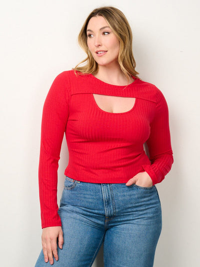 PLUS SIZE LONG SLEEVE CUT OUT TOP