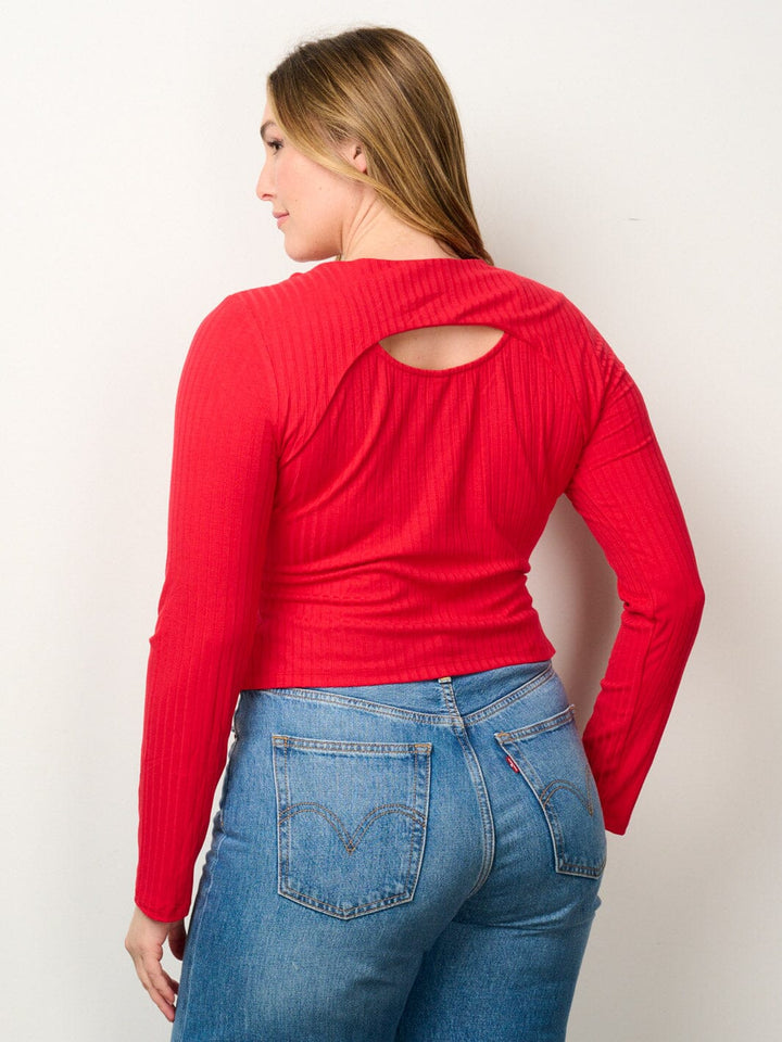 PLUS SIZE LONG SLEEVE CUT OUT TOP