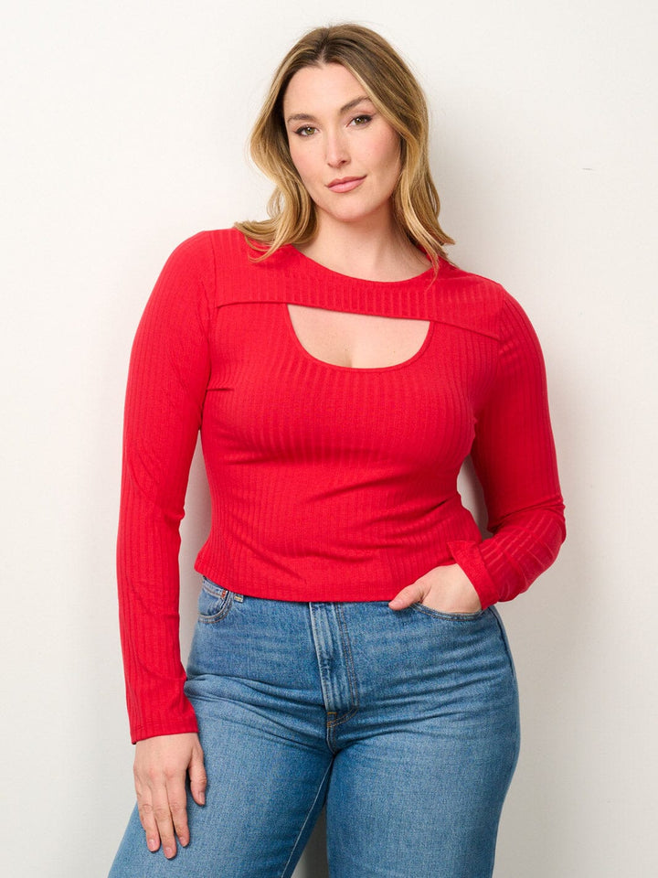 PLUS SIZE LONG SLEEVE CUT OUT TOP